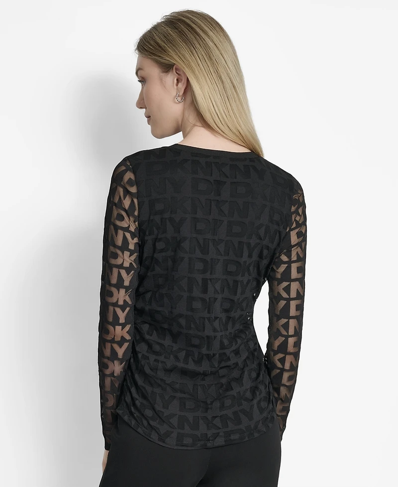 Dkny Women's Logo-Mesh Jacquard Long-Sleeve Top