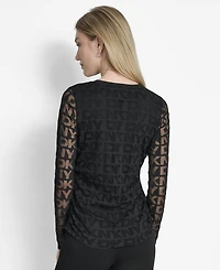 Dkny Women's Logo-Mesh Jacquard Long-Sleeve Top