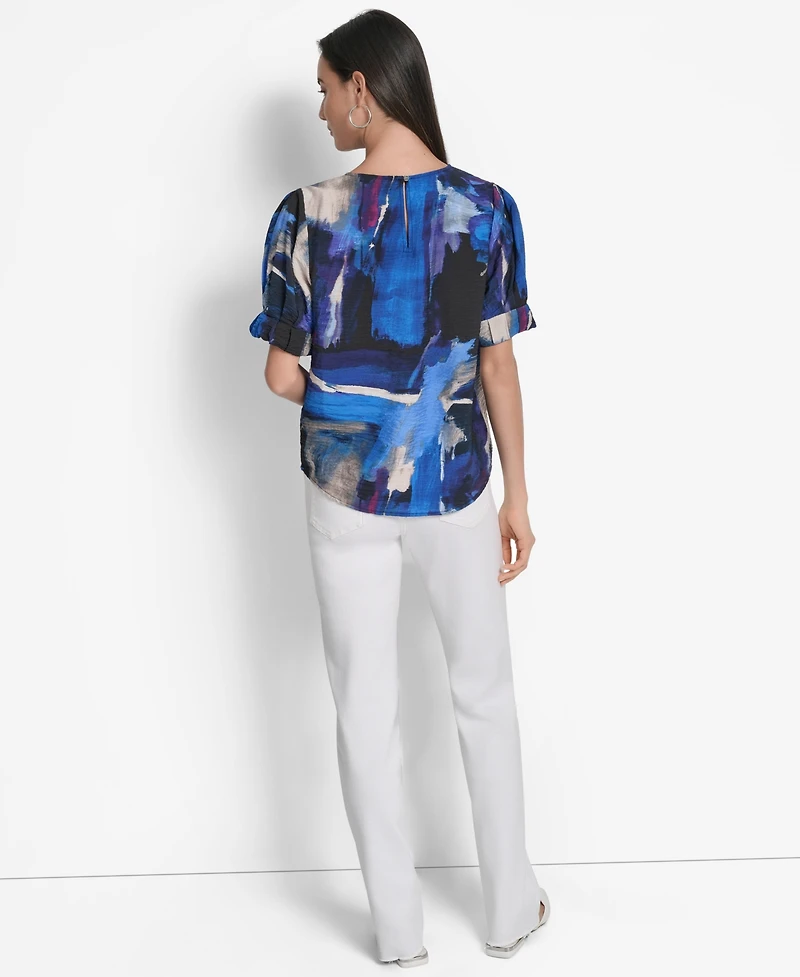 Dkny Women's Printed Voile Short-Sleeve Blouse