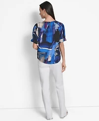 Dkny Women's Printed Voile Short-Sleeve Blouse