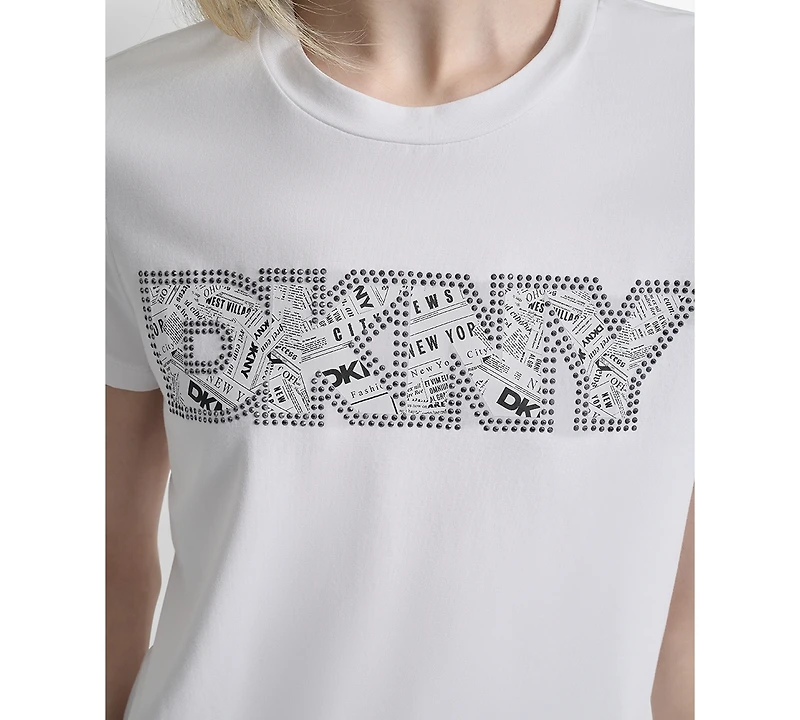 Dkny Women's Newspaper Logo Crewneck T-Shirt