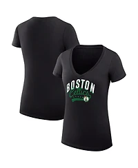 G-iii 4Her by Carl Banks Women's Black Boston Celtics Filigree Logo V-Neck Fitted T-Shirt
