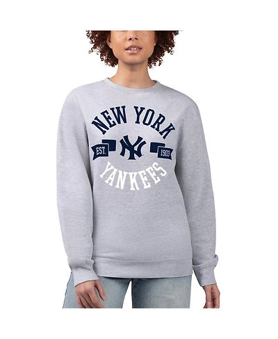 G-iii 4Her by Carl Banks Women's Heather Gray New York Yankees Team Logo Fleece Pullover Sweatshirt