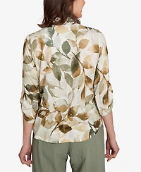 Alfred Dunner Women's Copper Canyon Knit Leaf Button Front Top