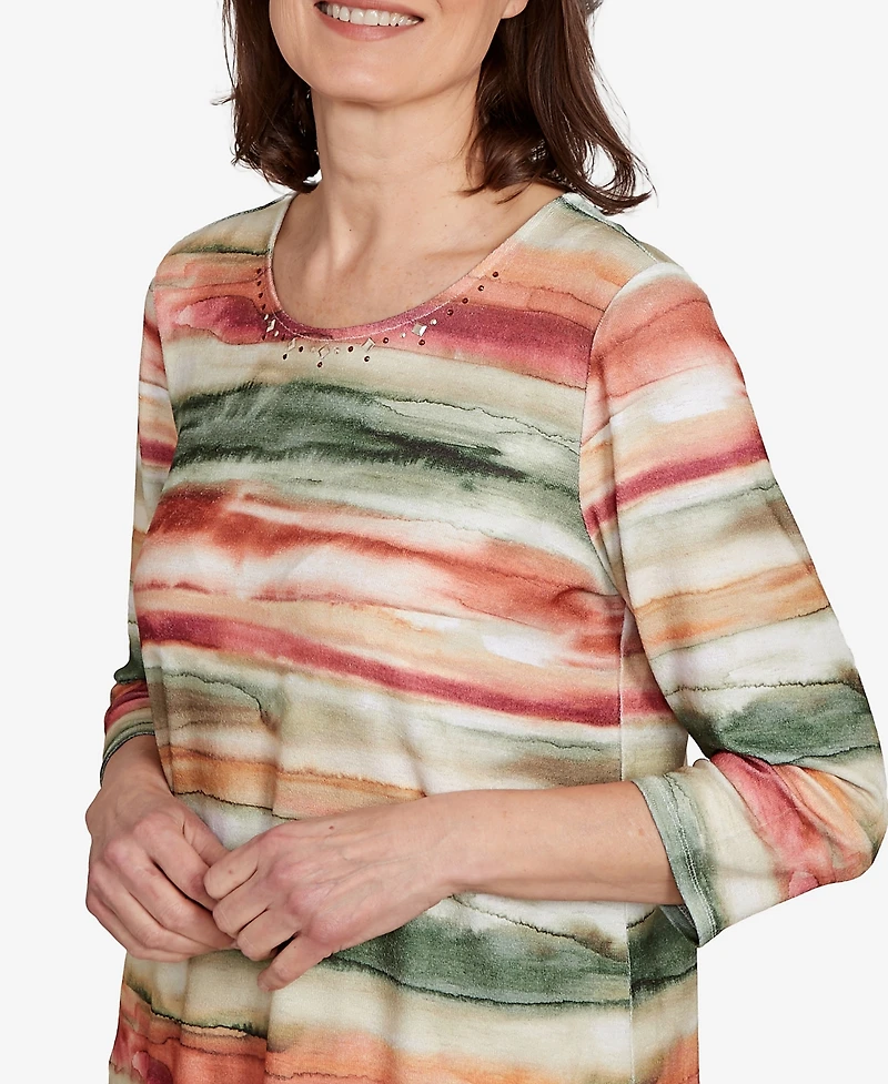 Alfred Dunner Women's Copper Canyon Watercolor Stripe Top