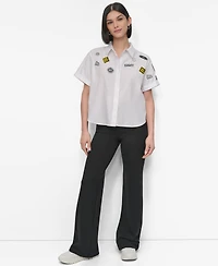 Dkny Women's Cotton Collared Pins & Patch Blouse