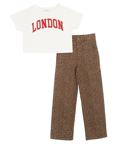 Rare Editions Big Girls 2-Piece T-Shirt and Leopard Twill Pants Set