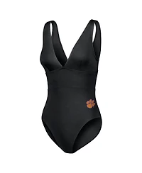 Tommy Bahama Women's Black Clemson Tigers Palm Modern V-Neck One-Piece Swimsuit