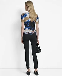 Dkny Women's Printed Mix-Rib Short-Sleeve Sweater