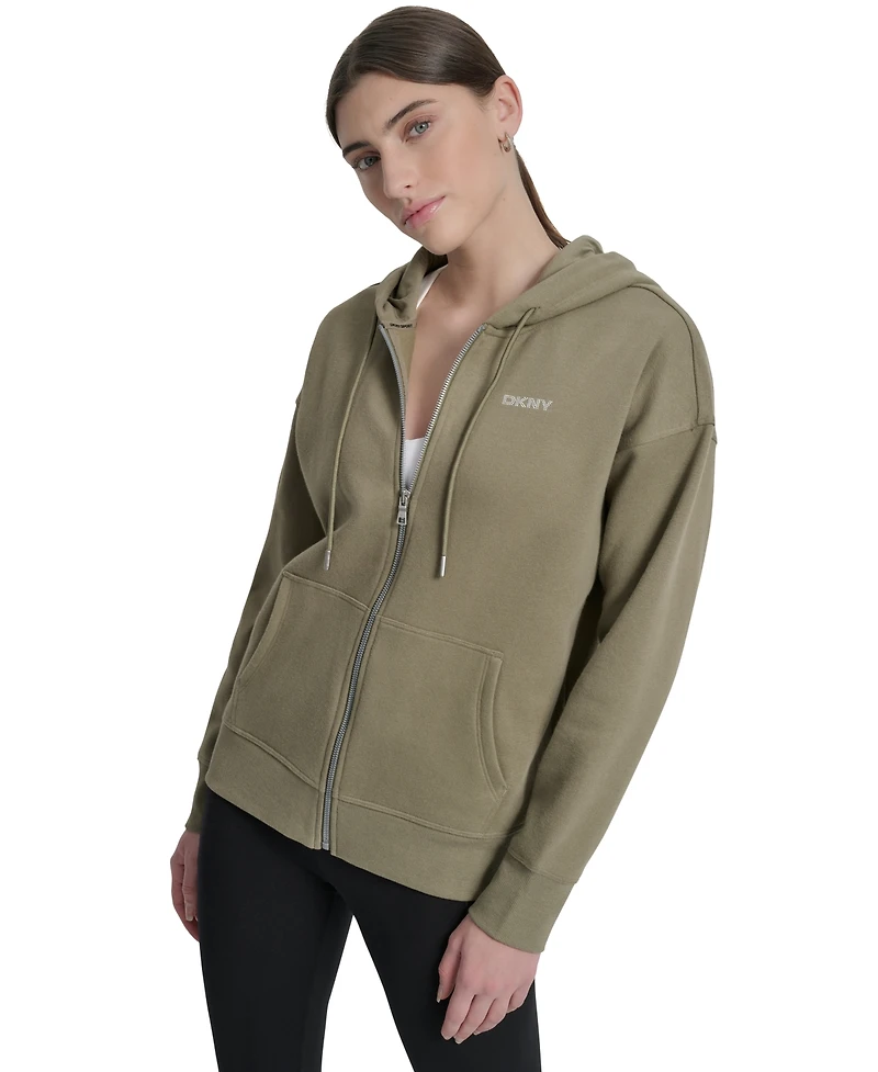 Dkny Sport Women's Studded Mini-Logo Full-Zip Fleece Hoodie