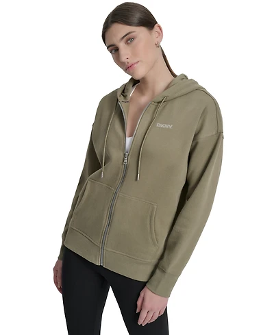 Dkny Sport Women's Studded Mini-Logo Full-Zip Fleece Hoodie