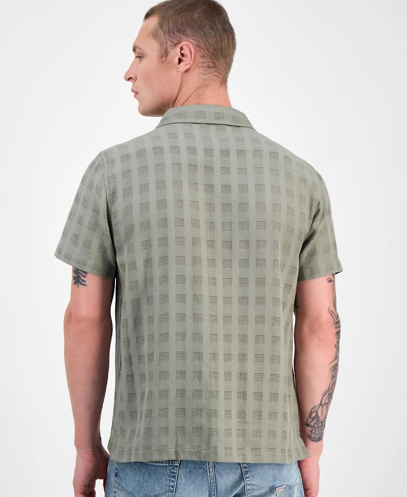 Guess Men's Conrad Regular-Fit Embroidered Mesh Check Button-Down Shirt