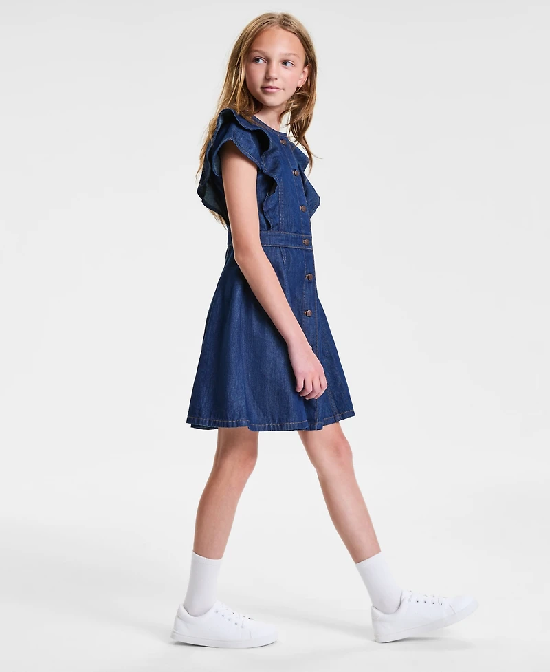 Calvin Klein Big Girls Flutter-Sleeve Denim Dress