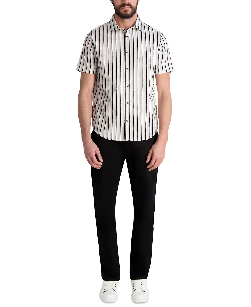 Karl Lagerfeld Paris Men's Short Sleeve Striped Button-Front Shirt