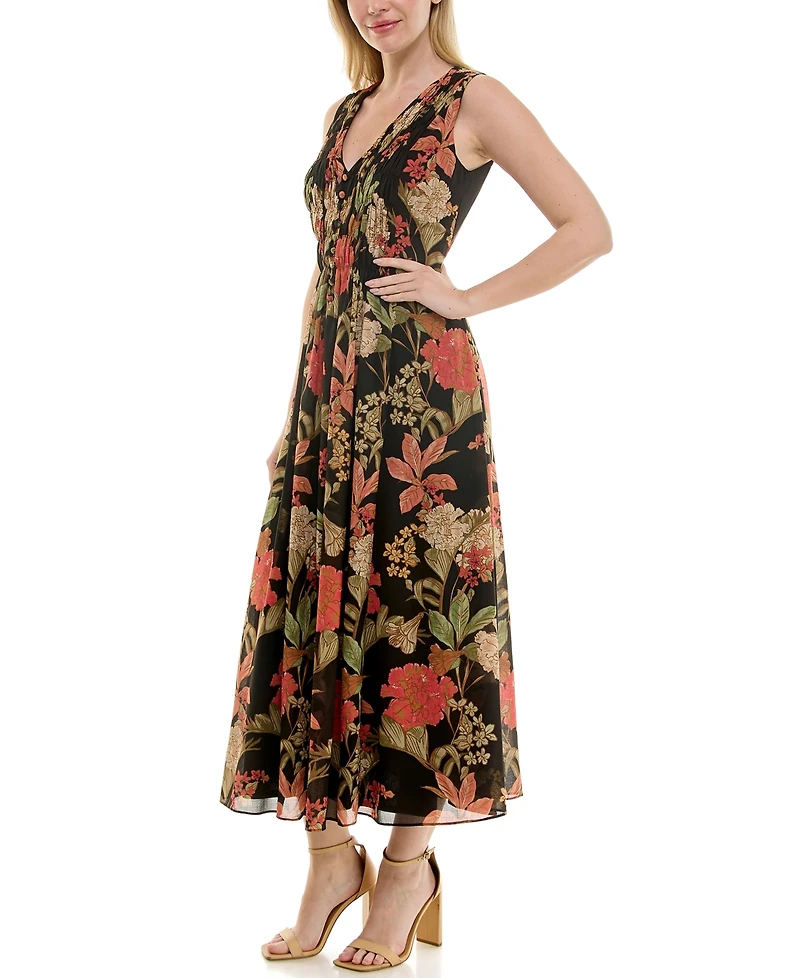 Taylor Women's Printed V-Neck Smocked-Waist Sleeveless Dress