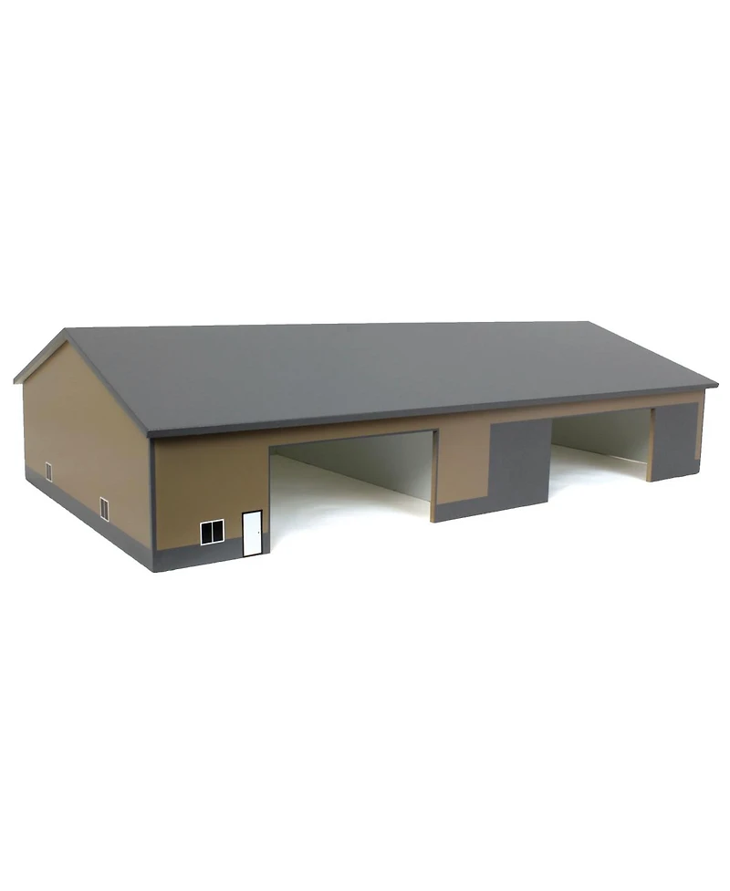 1/64 Tan & Gray 2 Door 70ft x 130ft Wooden Implement Pole Building w/ Divided Shop Area