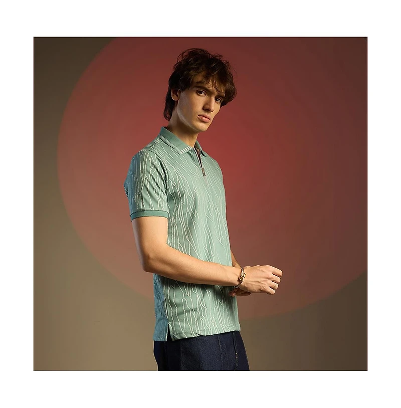 Campus Sutra Men's Sea Green Crevice-Lined T-Shirt