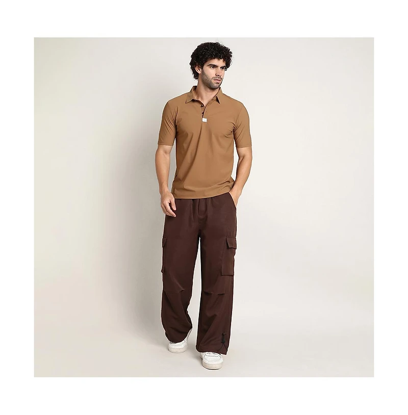 Campus Sutra Men's Tan Brown Seamless Waffle Polo T-Shirt