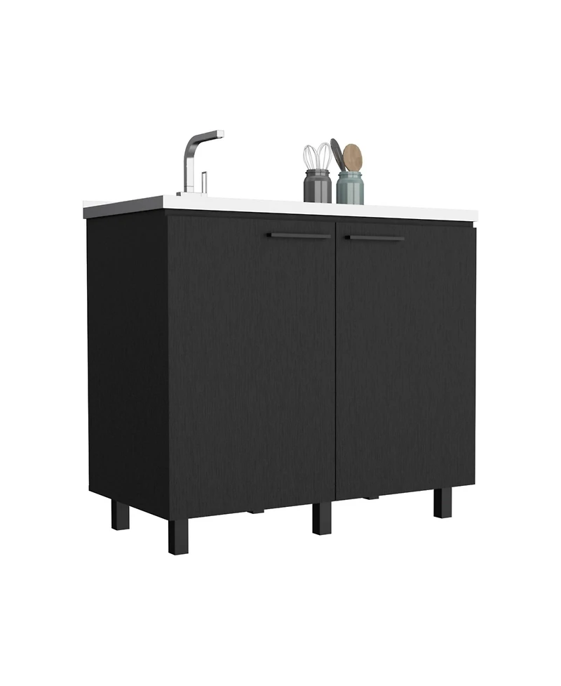 Salento 2 Freestanding Utility Base Cabinet with Stainless Steel Countertop and 2-Door, Smokey Oak