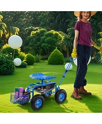 Heavy Duty Garden Cart with Tool Tray and 360 Swivel Seat
