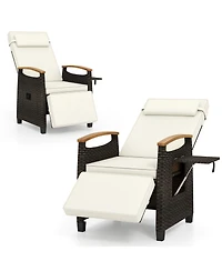 Gymax 2PCS Patio Rattan Lounge Chair Pe Wicker Recliner w/ Adjustable Backrest & Footrest