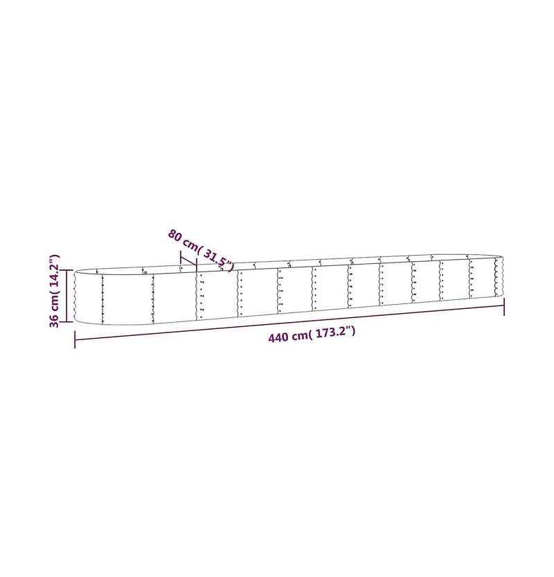 Garden Raised Bed Powder-coated Steel 173.2"x31.5"x14.2" Gray