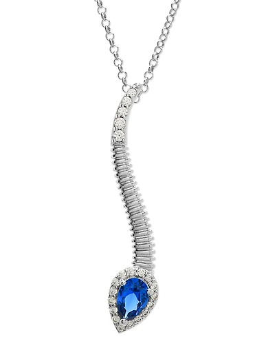 Blue Spinel (1/4 ct. t.w.) & Lab Grown White Sapphire (1/2 ct. t.w.) Snake 18" Pendant Necklace in Sterling Silver