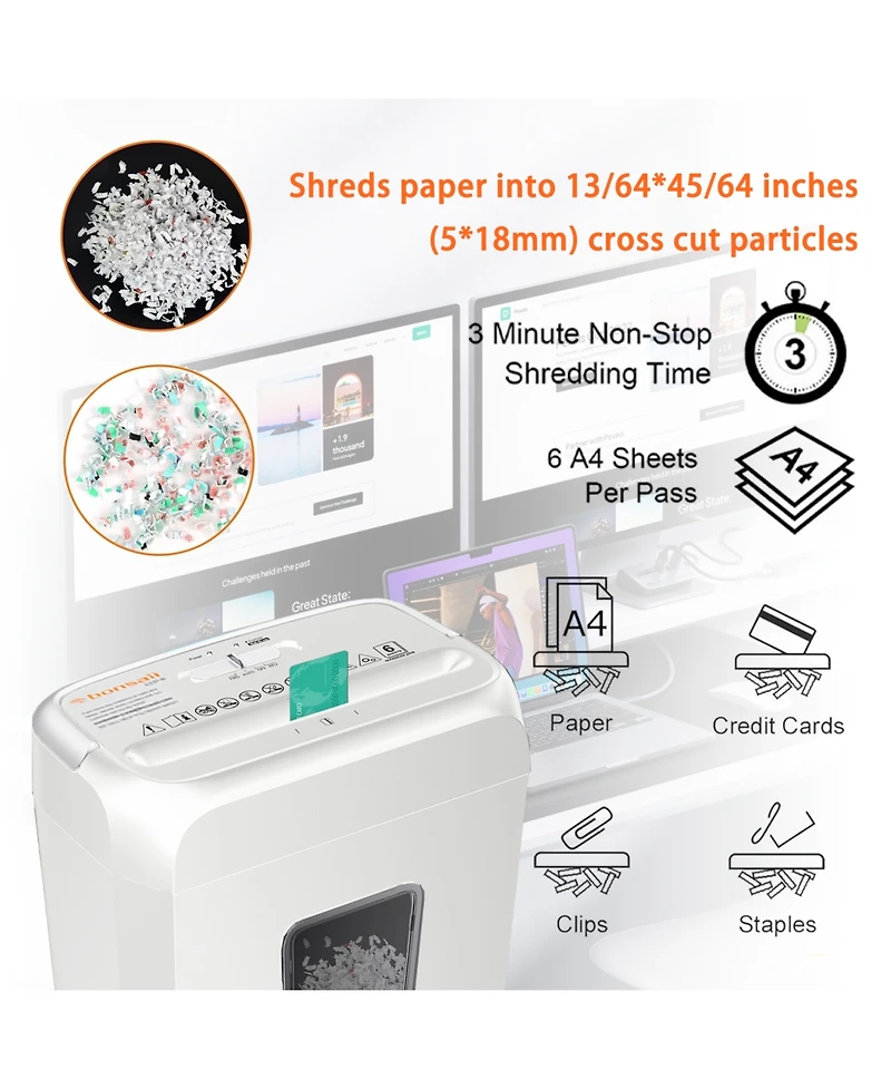 Bonsaii Quiet Cross-Cut Shredder, Ideal for Home Offices, Low-Noise Shredder, 6 Sheets at Once, Perfect for documents, Mail & Staples, 3.4-Gallon Wast