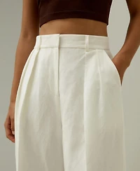 Lilysilk Women's Front-Pleated Silk-Linen Blend Trousers