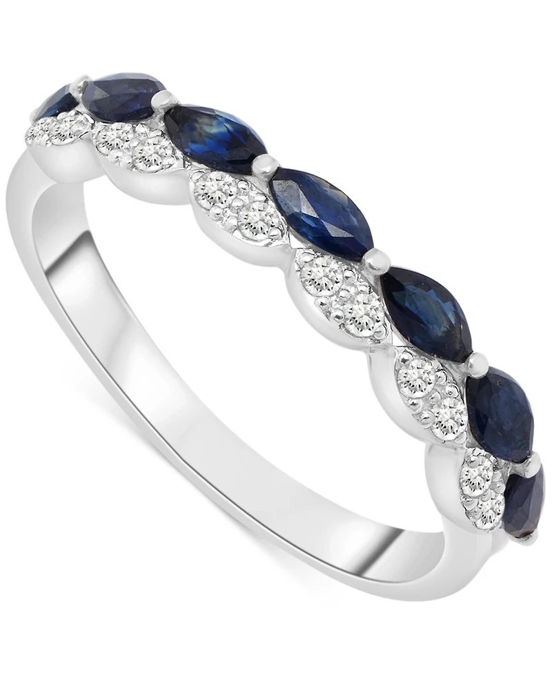 Blue Sapphire (5/8 ct. t.w.) & Diamond (1/8 ct. t.w.) Double-Row Ring in Sterling Silver
