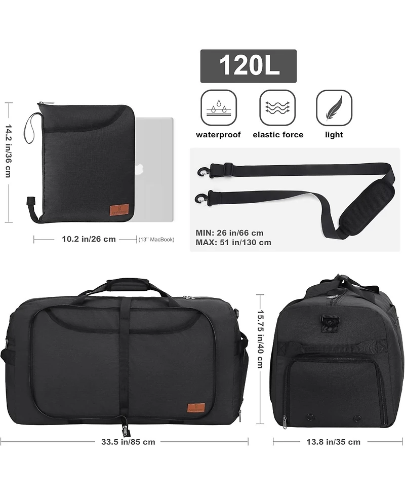 Vs Vogshow 120L Duffle Bag for Travel, Large Foldable Waterproof Travel Duffel Bags Weekender Overnight Bag for Men and Women with Shoe Compartment Ba