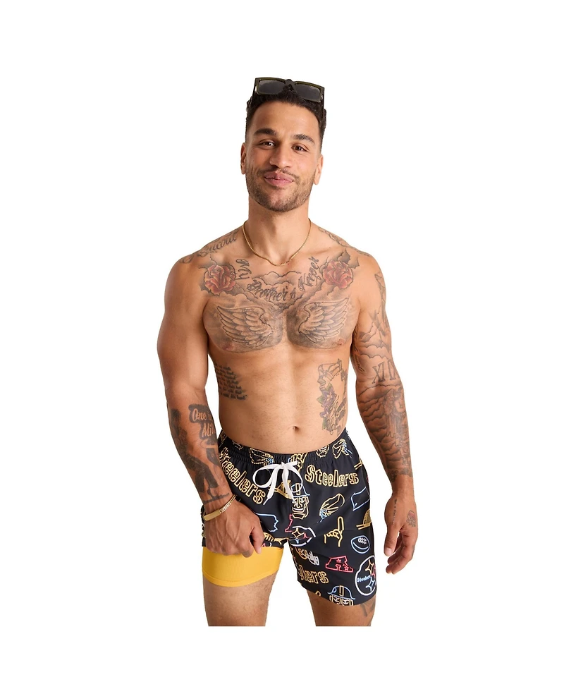 Chubbies Men's 5.5" Black Pittsburgh Steelers The Neon Lined Classic Swim Trunks