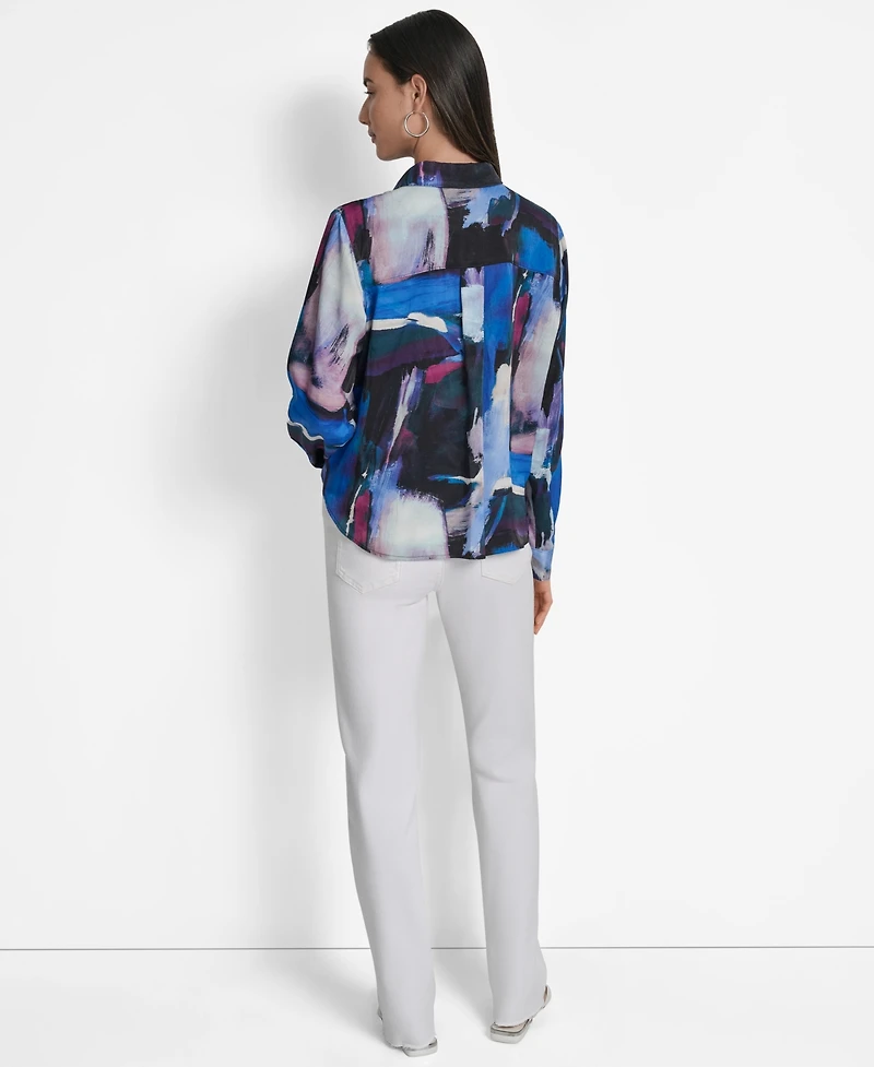Dkny Women's Printed Long-Sleeve Twist-Front Blouse