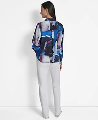 Dkny Women's Printed Long-Sleeve Twist-Front Blouse