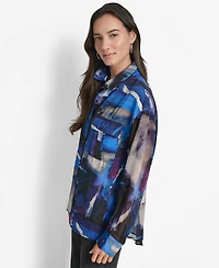 Dkny Women's Printed Voile Button-Front Shirt