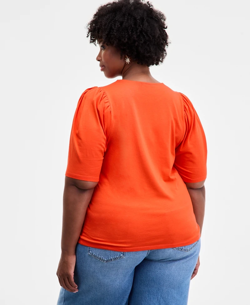 On 34th Trendy Plus Printed Ruched Puff-Sleeve Crewneck Top, Macy's Exclusive