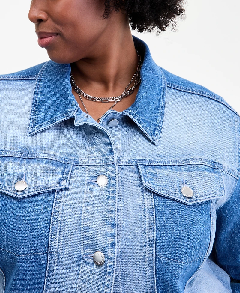 On 34th Trendy Plus Two-Tone Denim Trucker Jacket, Macy's Exclusive