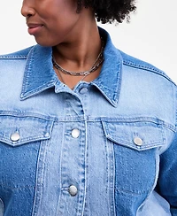 On 34th Trendy Plus Two-Tone Denim Trucker Jacket, Macy's Exclusive