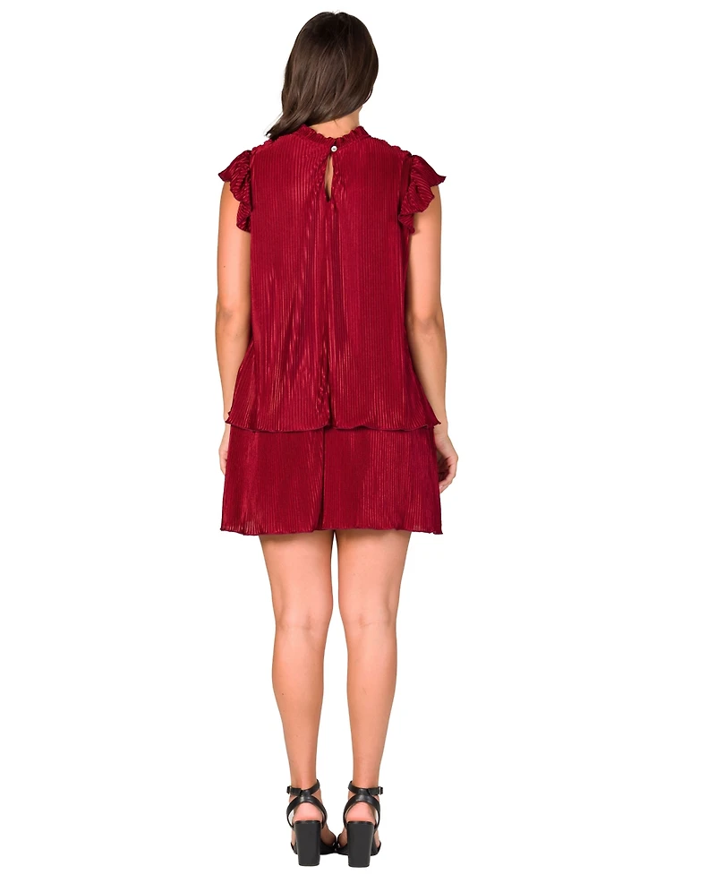 24seven Comfort Apparel Petite Ruffle Cap Sleeve Pleated Tiered Mini Dress