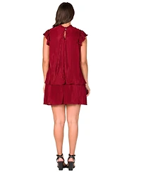 24seven Comfort Apparel Petite Ruffle Cap Sleeve Pleated Tiered Mini Dress