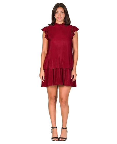 24seven Comfort Apparel Petite Ruffle Cap Sleeve Pleated Tiered Mini Dress