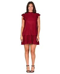 24seven Comfort Apparel Petite Ruffle Cap Sleeve Pleated Tiered Mini Dress