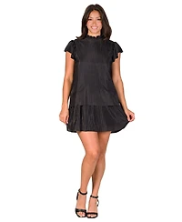 24seven Comfort Apparel Petite Ruffle Cap Sleeve Pleated Tiered Mini Dress