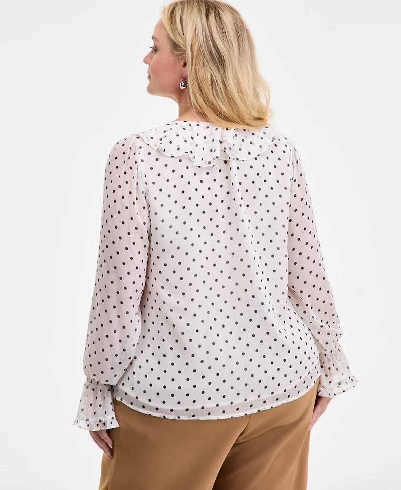 On 34th Women's Trendy Plus Dot-Print Ruffle Long-Sleeve Blouse, Macy's Exclusive
