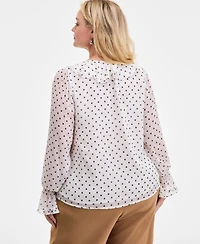 On 34th Women's Trendy Plus Dot-Print Ruffle Long-Sleeve Blouse, Macy's Exclusive
