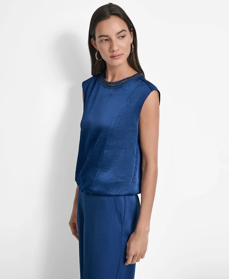 Dkny Women's Crinkle-Texture Chain-Neck Top
