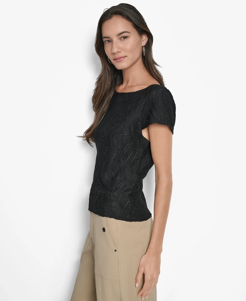 Dkny Women's Textured Boat-Neck Short-Sleeve Top
