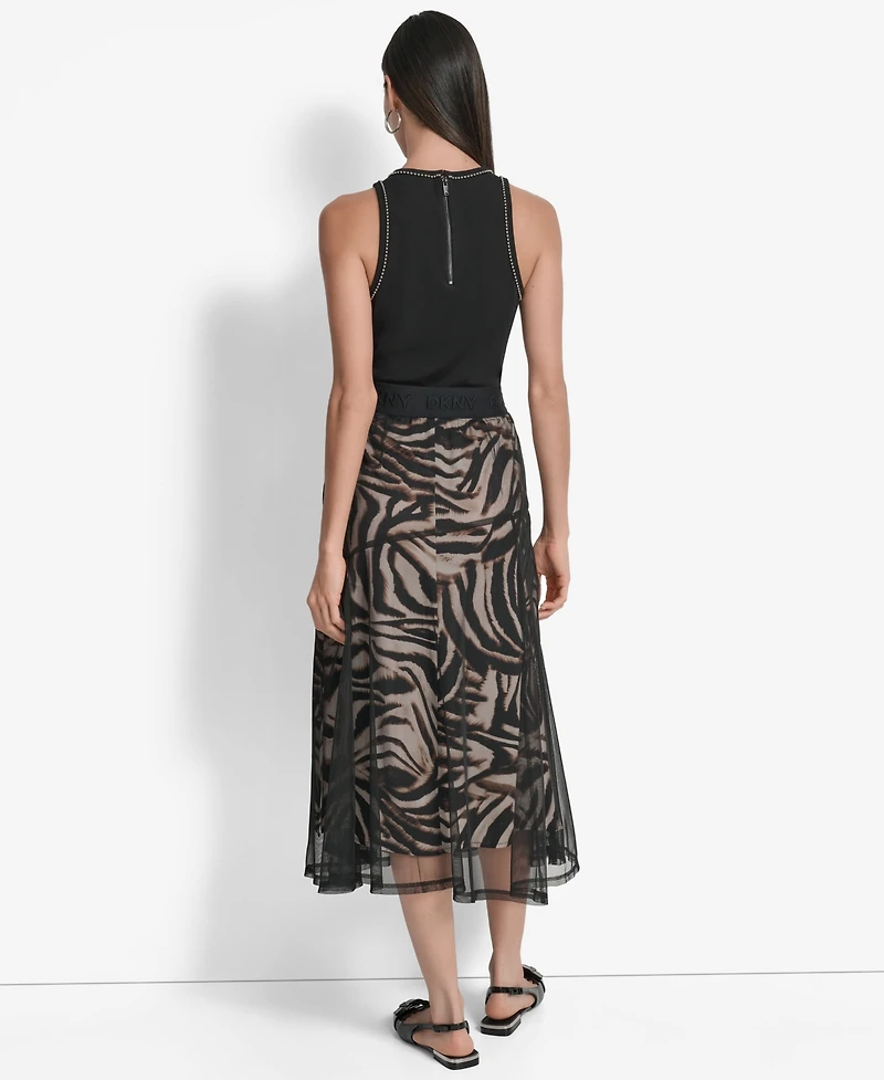 Dkny Women's Printed Mesh Layered Midi Skirt