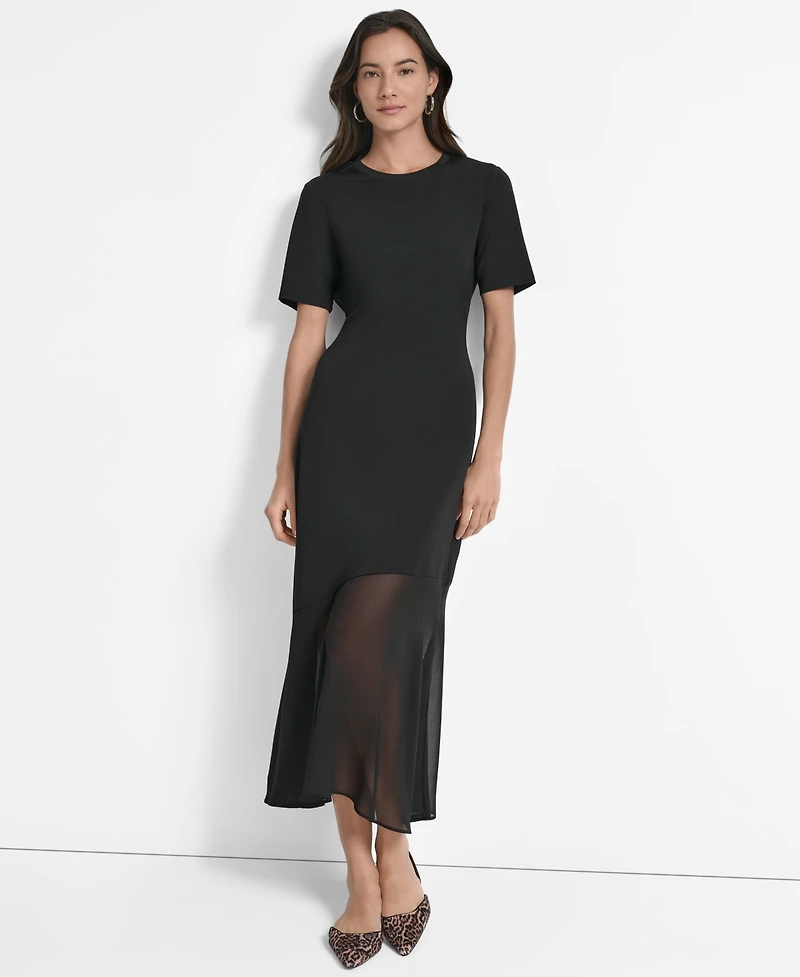 Dkny Women's Mixed-Media Mesh-Skirt Maxi Dress