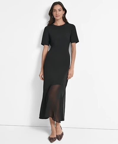 Dkny Women's Mixed-Media Mesh-Skirt Maxi Dress